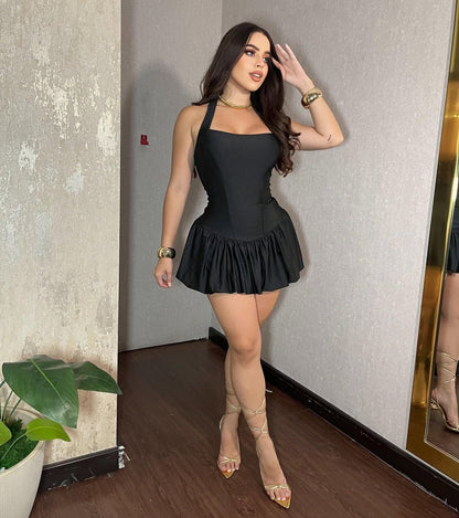 Ballon mini dress in black